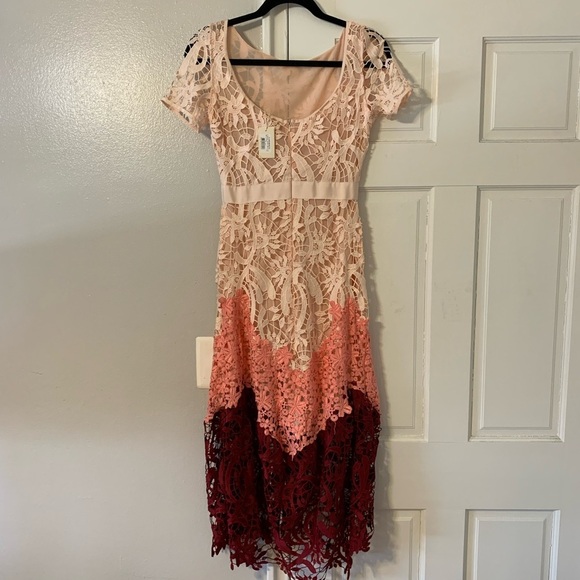 MAJE Ombre Pink Lace Romarin MIdi Dress - Picture 4 of 7